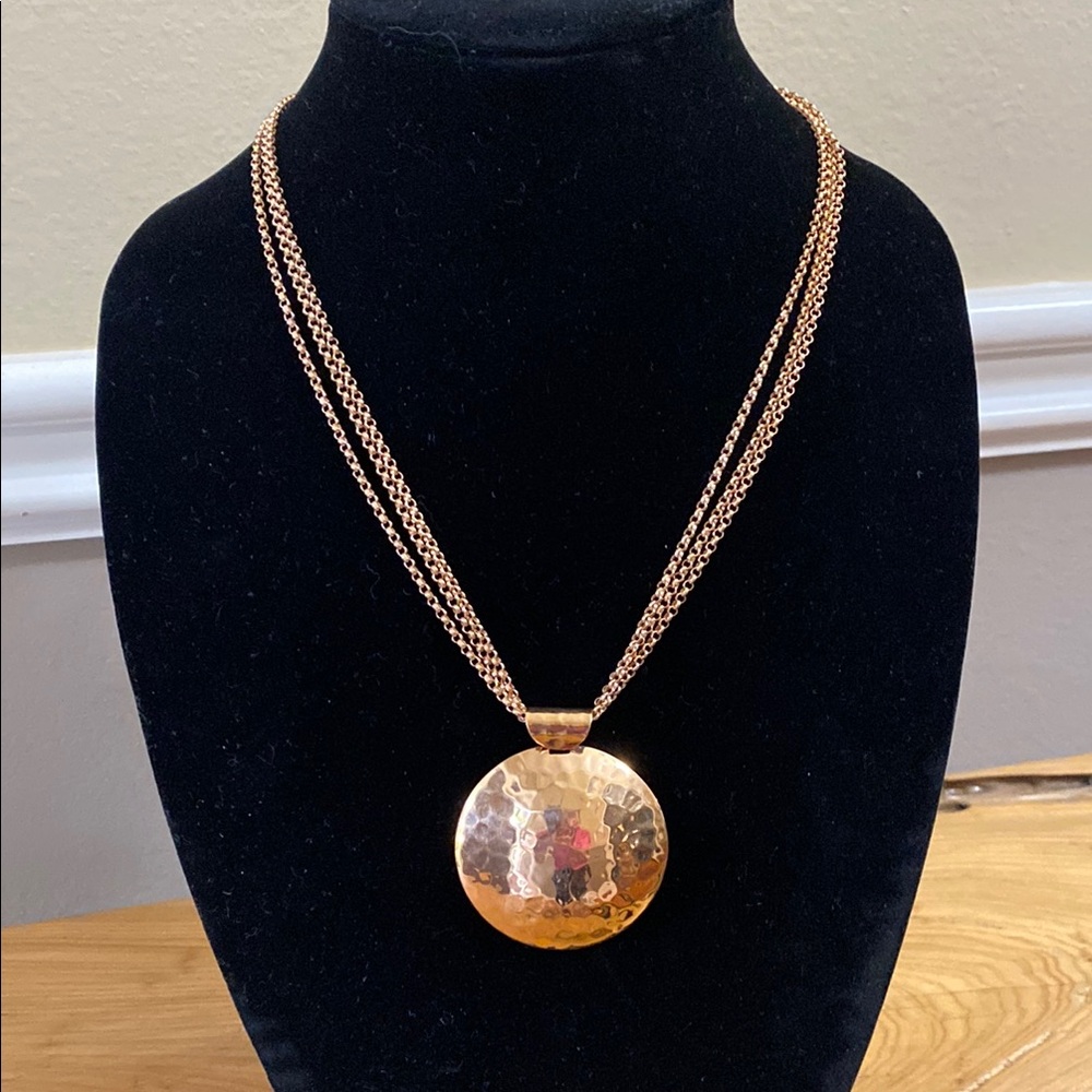 Milor Bronze Necklace with Triple-Strand Design and Hammered Round Pendant